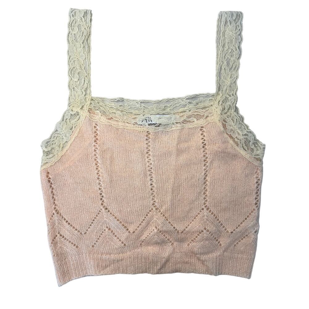 Zara Pointelle Lace Knit Crop Top Ballet Pink Women's Size Large